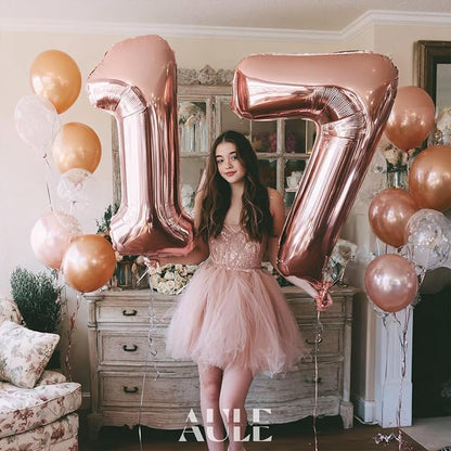 AULE 40 Inch Rose Gold 17 Balloon Number Foil 0-9 Birthday Big Numbers | - Image 3