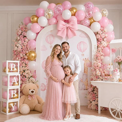 Balloons Pink Gold Confetti, 60 Packs 12 Inch Pink White Metallic Gold Balloon - Image 3