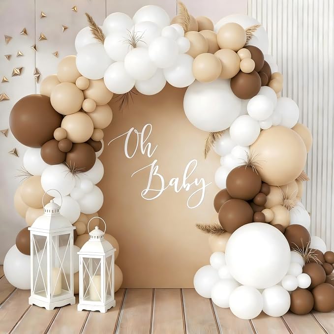 160Pcs Boho Brown White Nude Balloon Garland Arch Kit Dark Brown Nude Tan White by Unknown
