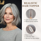 Rich Choices Hair Toppers for Women Real Human Hair 100% Human Remy Toppers NO Bangs for Women with Thinning on Top Clip in Hairpiece 4"x4.7"Lace Base 10 Inch Gray