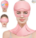 Migraine Relief Cap and Neck Ice Pack Wrap with Ice Eye Masks,3 in 1 Detachable Hot and Cold Therapy Headache Relief Cap for Headaches, Stiff Neck,Eye Fatigue, Tension and Pain Pink