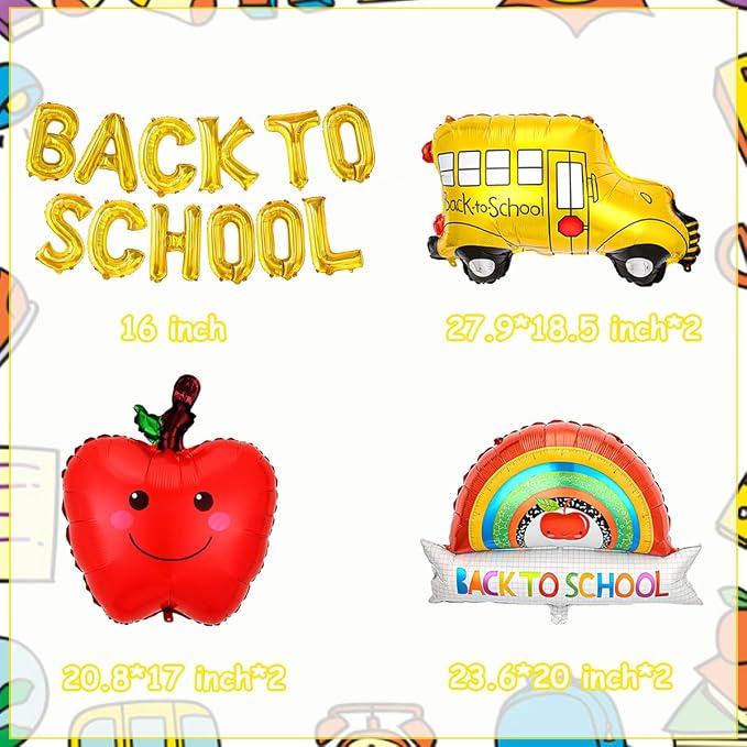 18 PCS Welcome Back To School Balloons, Back To School Banner And School Bus - Image 2