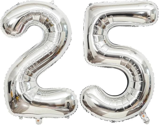 40 Inch Silver 25 Number Balloons Giant Jumbo Huge 25 or 52 Foil Mylar Helium by LHOAVWE