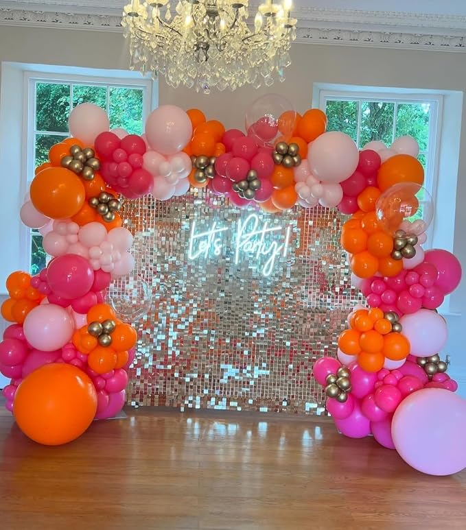 200Pcs Pink and Orange Gold Balloons Garland Arch Kit - Image 5