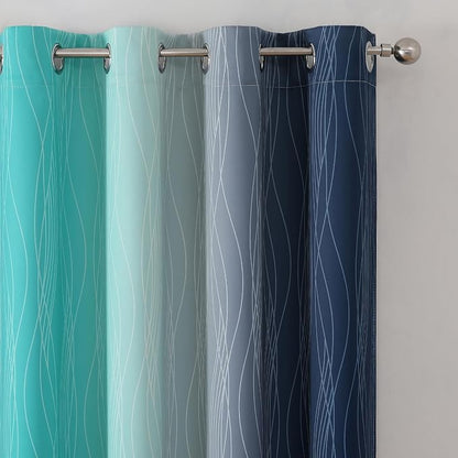 Navy Blue and Teal Blackout Curtains 45 Inch Length, Full Light Blocking - Image 4