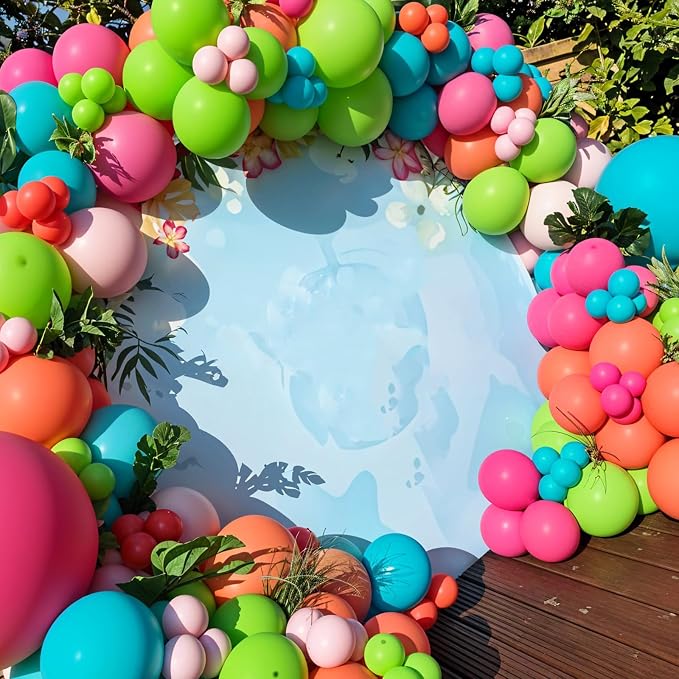 60PCS Tropical Balloons, Hawaiian Balloons, Hot Pink Teal Blue Green Orange - Image 6