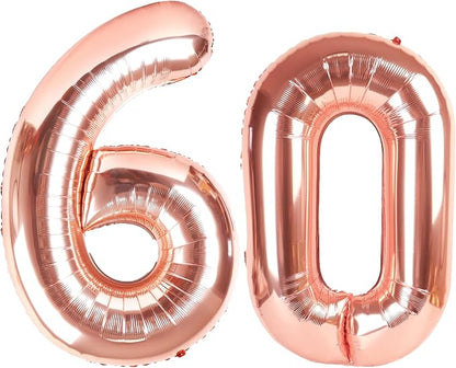 40 Inch Rose Gold Number 60 Balloons Foil Digital Helium Number Balloons by Kelfuoya