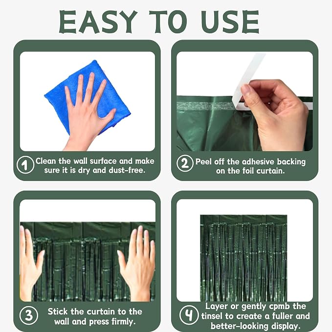 Dark Green Matte Foil Fringe Curtain Backdrop Party Decorations | 2 PCS 6.6×3.3 - Image 5
