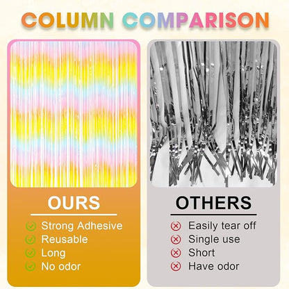 Voircoloria Pastel Foil Fringe Backdrop Curtains, 3 Pack | Tinsel Streamers - Image 5