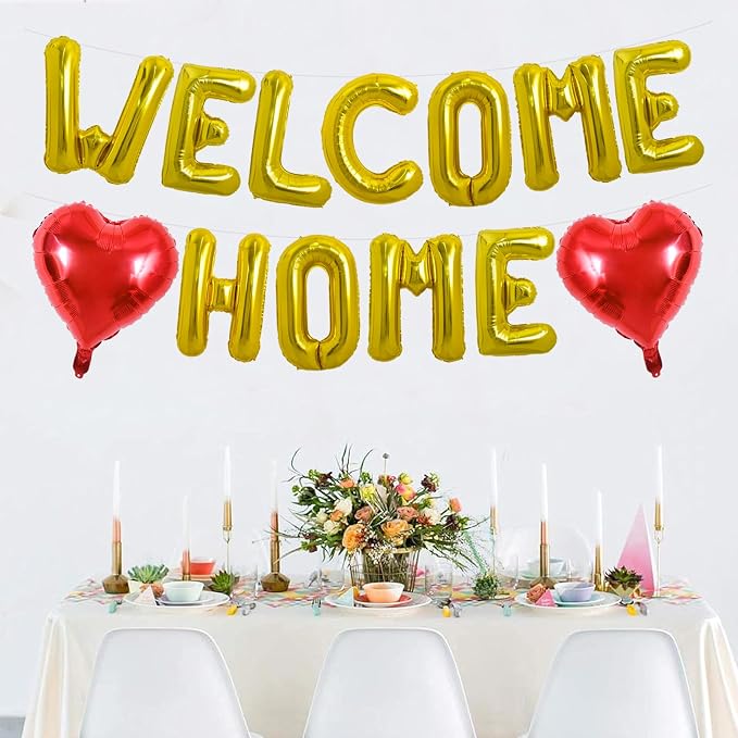 TONIFUL 16 Inch Gold WELCOME HOME Foil Letter Balloons Banner Decorations | - Image 6