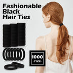Chuangdi 1000 Pcs Black Hair Ties Bulk for Women Elastics Curly Wavy Thick Thin Hair Bands Seamless Cotton Ponytail Holders Christian Charity Donation Supplies