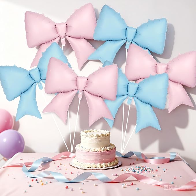 6 Pcs Pink and Blue Bow Balloons - Image 4