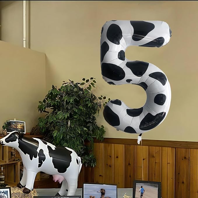 Cow Print Number Balloons, Large Foil Number 5 Balloon 40 Inch Cow Balloon - Image 3