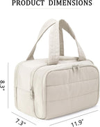 Travel Toiletry Bag for Women, Large Wide-open Puffy Cosmetic Makeup Bag with Wet-Dry Separation, Multi-Pocket Organizer with Carry Handle for Toiletries, Cosmetics, Essentials, Beige