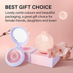 RHOS Folding Brush with Mirror for Women, Girls - Compact Pocket Portable Hair Brush with Soft Nylon Bristles for Purse and Travel (Pink)