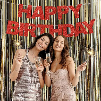 BEISHIDA Pre-Strung Glitter Red Happy Birthday Banner Party Sign Decoration | - Image 4