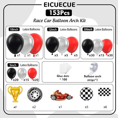 Race Car Balloons Arch Kit -Trophy, Wheels and Red Black Silver Balloon Garland - Image 2