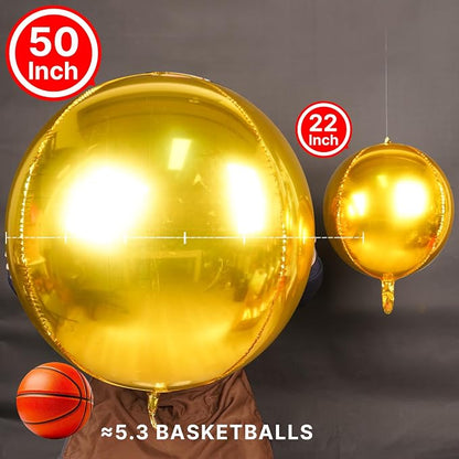 PartyWoo Metallic Gold Large Round Giant 4D Foil Balloons 3pcs 50 Inch | 50 Inch - Image 2
