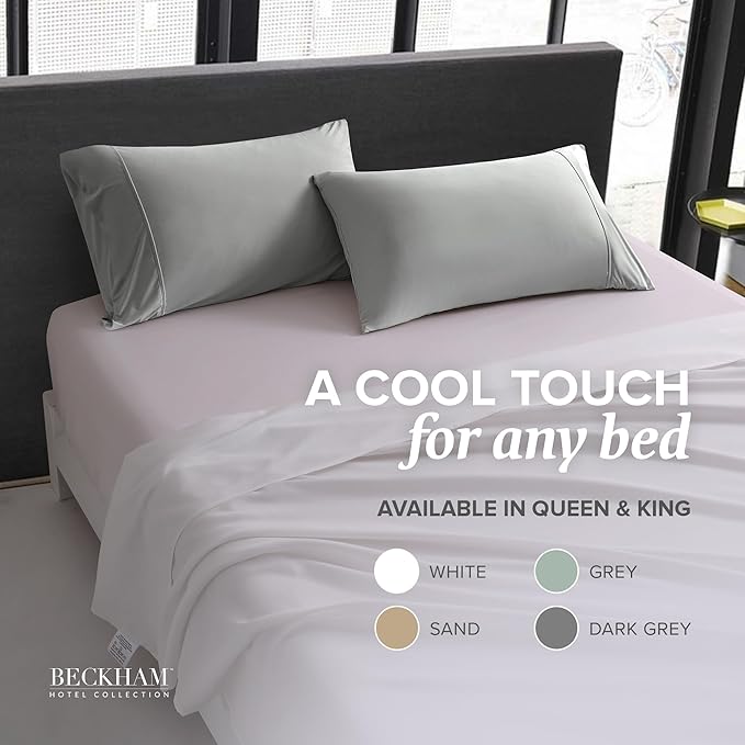 Beckham Hotel Collection Cooling Pillowcases for Hot Sleepers, Standard/Queen Size Set of 2, Cool Bedding, Envelope Closure, Silky Soft, Breathable, Moisture-Wicking, Dark Gray