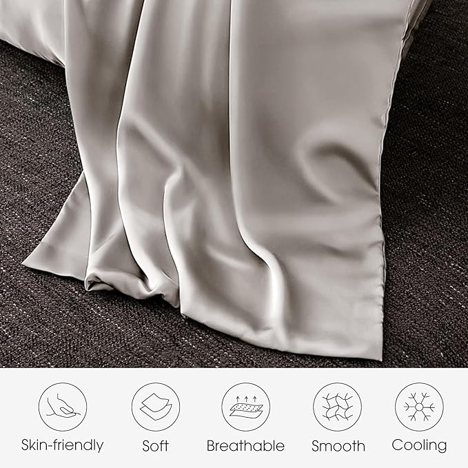 100% Silk Pillow Cases 2 Pack Standard Size Mulberry Silk Pillowcase for Hair and Skin Set of 2 Highest Grade 6A Silk Soft Breathable Cooling with Hidden Zipper, Grey