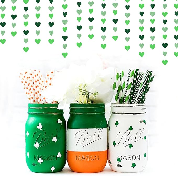 Green Party-Decorations Heart Paper-Garland Streamers-Banner - 52Ft St Patricks - Image 7
