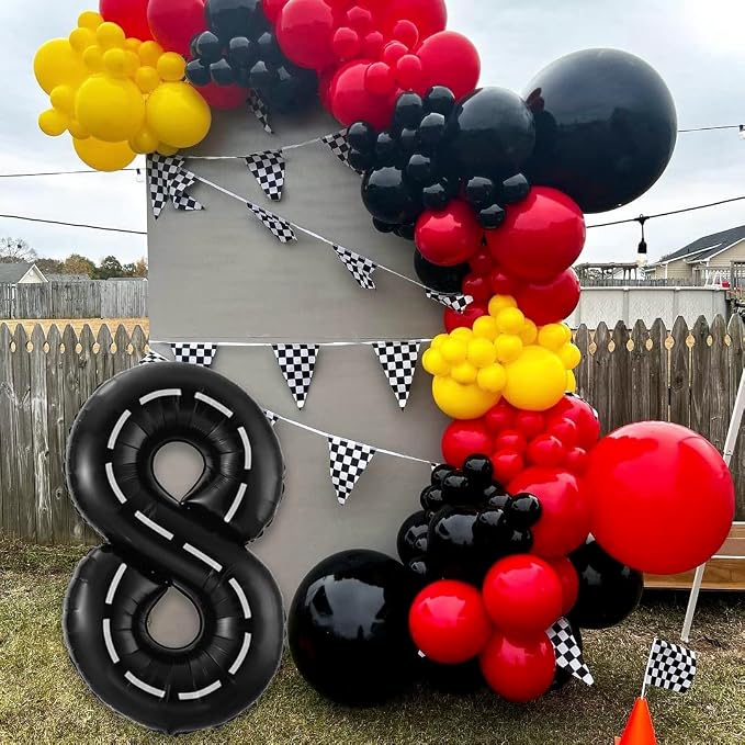 Race Car Number 8 Balloons, 40 Inch Birthday Balloons Two Fast Black 8 Balloon - Image 3
