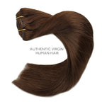 WENNALIFE Clip in Hair Extensions, 150g 14 Inch 9pcs Chocolate Brown Human Hair Extensions Thicker Clip in Hair Extensions Real Human Hair Clip Set Double Weft