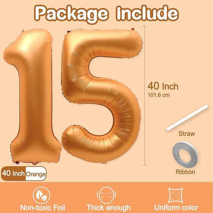 15 Balloon Number, 40 Inch Orange Foil Balloons Giant Jumbo Helium Number 15 or - Image 2