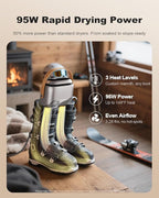SOTHING Boot Dryer, 95W Rapid Drying with 3 Heat Levels, Ozone Fresh Mode, 1–9H Timer, Smart Touch Panel, Retractable Hoses & Overheat Protection – Portable Ski Boot & Snowboard Boot Dryer