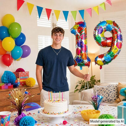40 Inch Rainbow Balloon Number 19 Balloons, Foil 19th Birthday Decor | Jumbo - Image 6