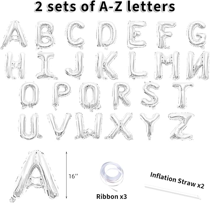 52 Pieces 16 Inches A-Z Letter Balloons – 2 Sets of Alphabet Mylar Balloon - Image 2