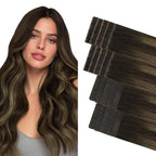 GOO GOO Invisi Edge Tape in Hair Extensions Human Hair, 2/6/2 Balayage Dark Brown to Chestnut Brown 10pcs injected with 10pcs classical tape ins, 20inch 50g, Virgin Remy Hair, Natural Look
