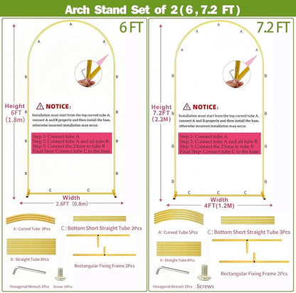 2 Pack Metal Wedding Arch Backdrop Gold Balloon Stand | Gold Arch Backdrop Stand - Image 8