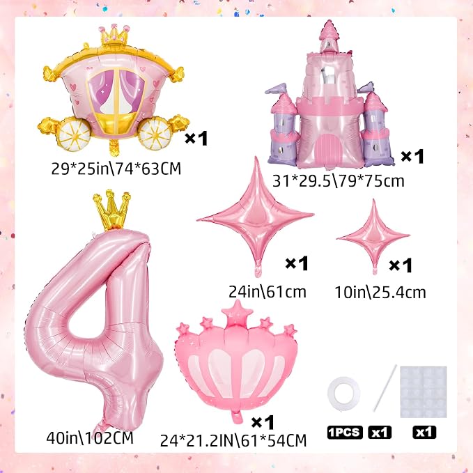 Minyu 6-Piece Princess Theme Party Decoration Set: Princess Carriage + Pink - Image 2