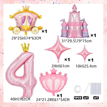 Minyu 6-Piece Princess Theme Party Decoration Set: Princess Carriage + Pink - Image 2