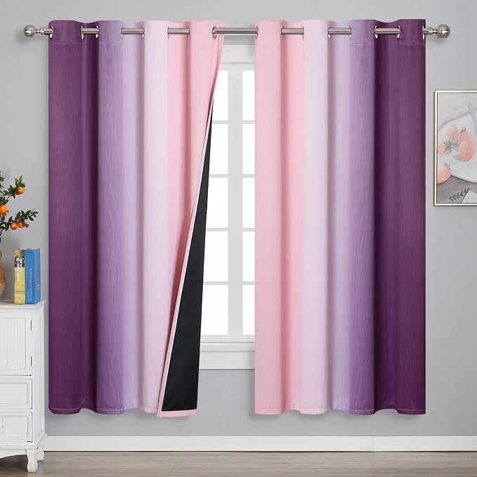 Ombre Pink and Purple Blackout Curtains 72 Inch Length 2 Panels, Full Light by ESTELARTEXTILER