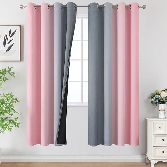 Ombre Grey and Pink Blackout Curtains 72 Inch Length 2 Panels, Full Room by ESTELARTEXTILER