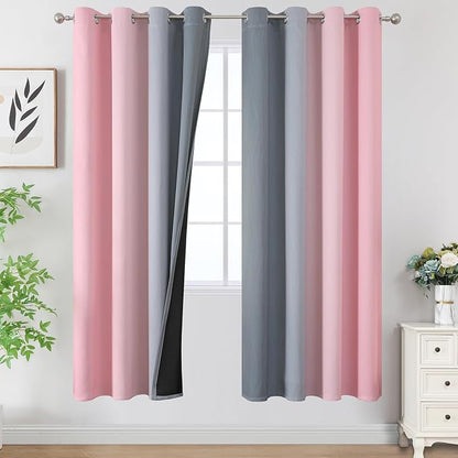 Ombre Grey and Pink Blackout Curtains 72 Inch Length 2 Panels, Full Room by ESTELARTEXTILER