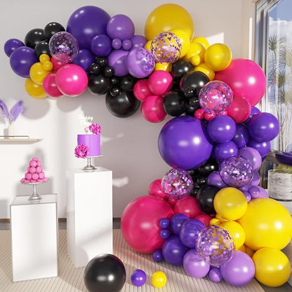 Hot Pink Purple Black Yellow Baloon Arch Kit, Kpop Music Hunter Balloons | 146 by MEBAY