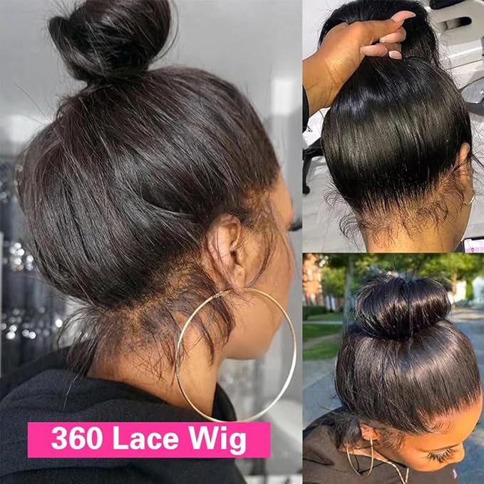 sdamey 360 Straight Lace Front Wigs Human Hair HD Transparant Full Lace Wigs For Women 200 Density Wigs Human Hair Pre Plucked With Baby Hair 12A Brazilian Virgin Hair Natural Color 24inch