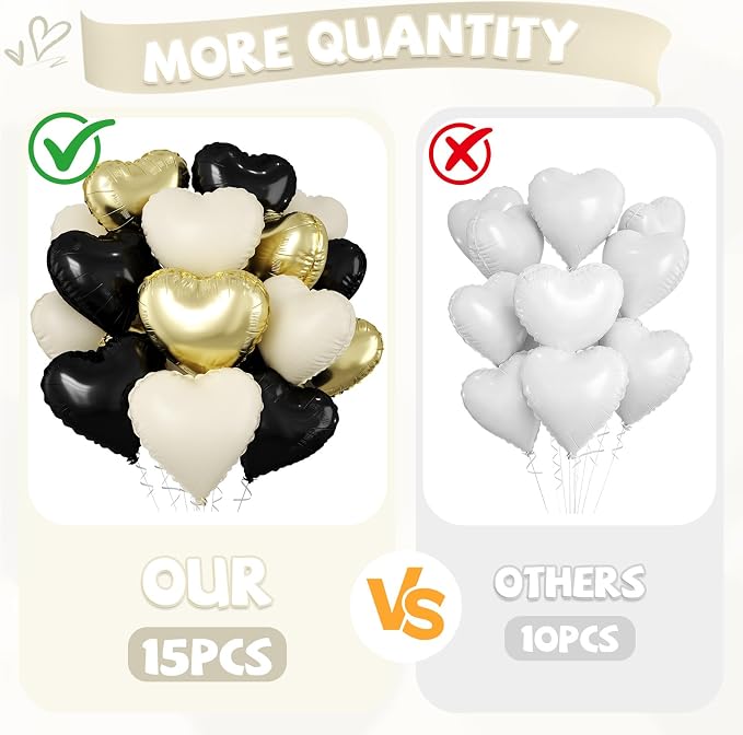 Gold Black White Heart Balloons - Image 3