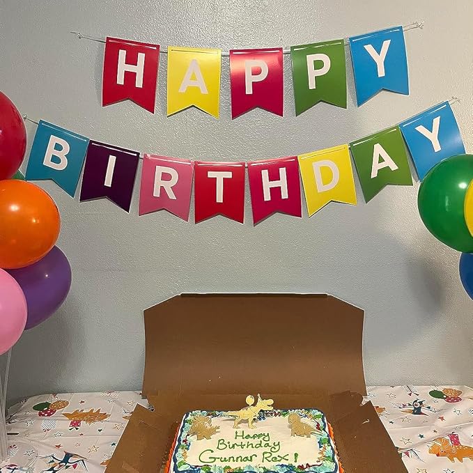 Pre-Strung Rainbow Happy Birthday Banner Sign Colorful Party Decorations | - Image 6