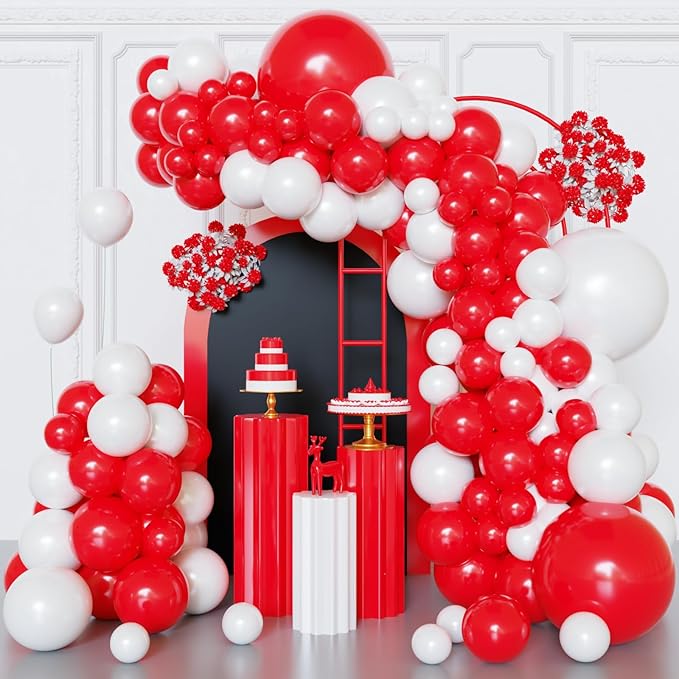 Red and White Balloons Arch Kit, Mother's Day, Valentine's Day, Christmas Party by FQZYLCH