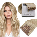 RUNATURE Human Hair Clip in Extensions 150g 7pcs 20 Inch Blonde Clip in Hair Extensions Real Human Hair Double Weft #18P60 Ash Blonde with Platinum Blonde