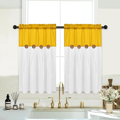 Farmhosue Kitchen Curtains 36 Inch Length, Rustic Cotton Linen Tier Curtains - Image 2