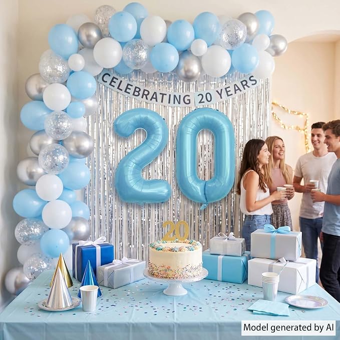 Pearlescent Blue Number 20 Balloon 40 Inch, Giant Light Blue Mylar Foil 20th - Image 2