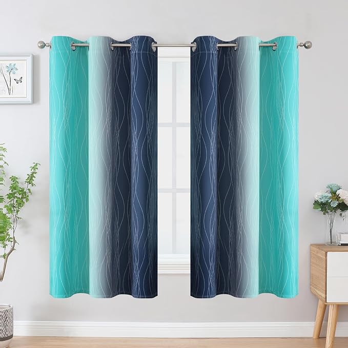Teal and Navy Blue Blackout Curtains - Image 2