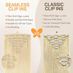 DOORES Seamless Clip-in Hair Extensions, Blonde 16 Inch 7pcs 110g, Remy Clip-in Extensions with Thin Weft Straight Remy, Thick Hair, Invisi Edge