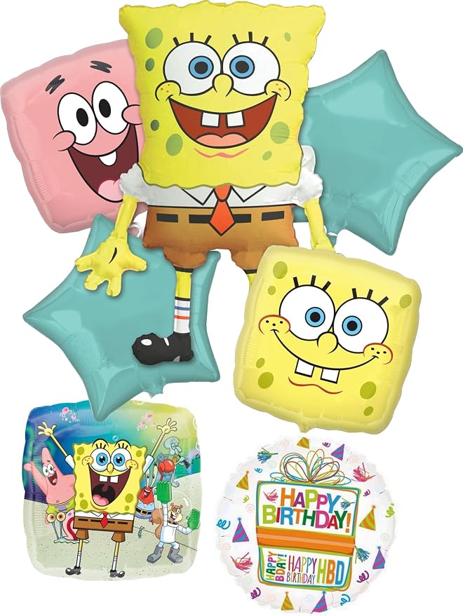 Spongebob's Birthday Party Supplies 7pc Foil Balloon Bouquet Decorations by SpongeBobSquarePants
