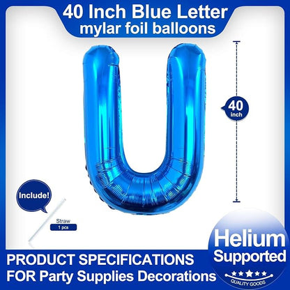 40 Inch Blue Letter U Balloons, DIY Phrase Foil Alphabet Letter U Balloons DIY - Image 2